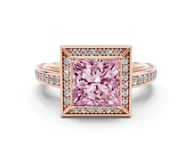 Princess Cut Sectioned Halo Engagement Ring Setting for a Fancy Pink Lab-Grown Diamond | Rose Gold