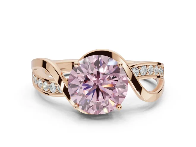 Round Bypass Solitaire Engagement Ring Setting for a Fancy Pink Lab-Grown Diamond | Pavé and Plain Strands | Rose Gold