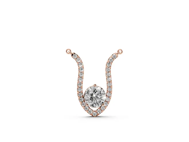 Round Lab-Grown Diamond Open Pavé Frame Pendant Necklace | Pointed U Frame | Rose Gold