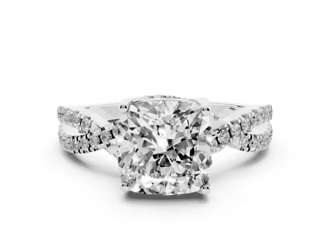 Cushion Cut Twisted Split Shank Pavé Engagement Ring Setting | Pavé Gallery | Sterling Silver