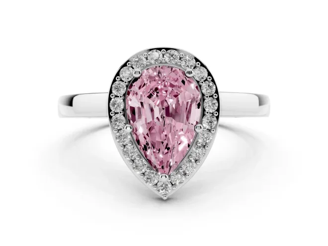 Pear-Shaped Thin Halo Engagement Ring Setting for a Fancy Pink Lab-Grown Diamond | Slim Plain Band | White Gold