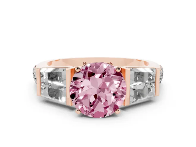Round Channel Set Baguette Engagement Ring Setting for a Fancy Pink Lab-Grown Diamond | Rose Gold
