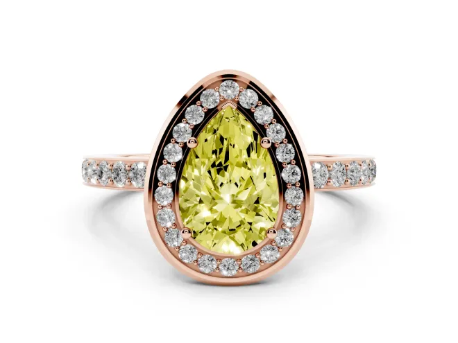 Pear-Shaped Bezel-Rim Halo Engagement Ring Setting for a Fancy Yellow Lab-Grown Diamond | Pavé Band | Rose Gold