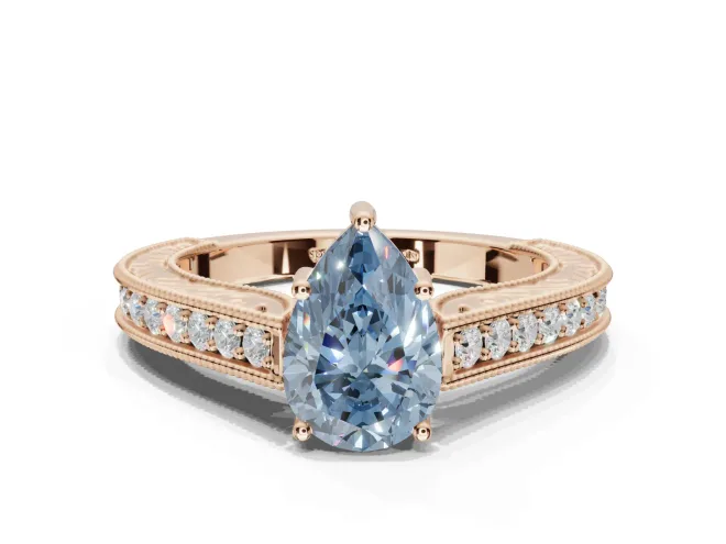 Pear-Shaped Vintage Engagement Ring Setting for a Fancy Blue Lab-Grown Diamond | Rose Gold - Design NV-24644