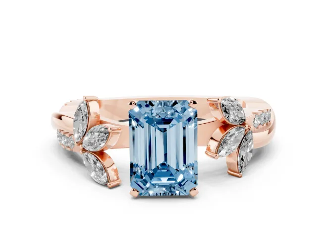 Emerald Cut Floral Vine Engagement Ring Setting for a Fancy Blue Lab-Grown Diamond | Rose Gold