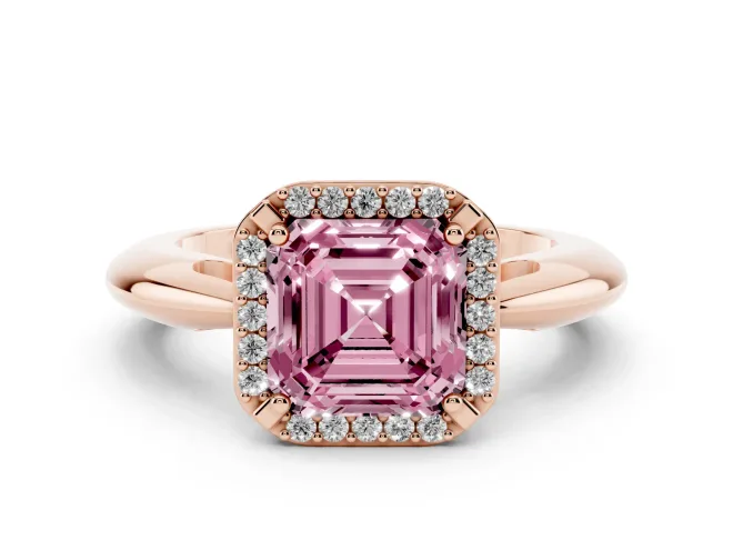 Asscher Cut Halo Engagement Ring Setting for a Fancy Pink Lab-Grown Diamond | Plain Band | Rose Gold