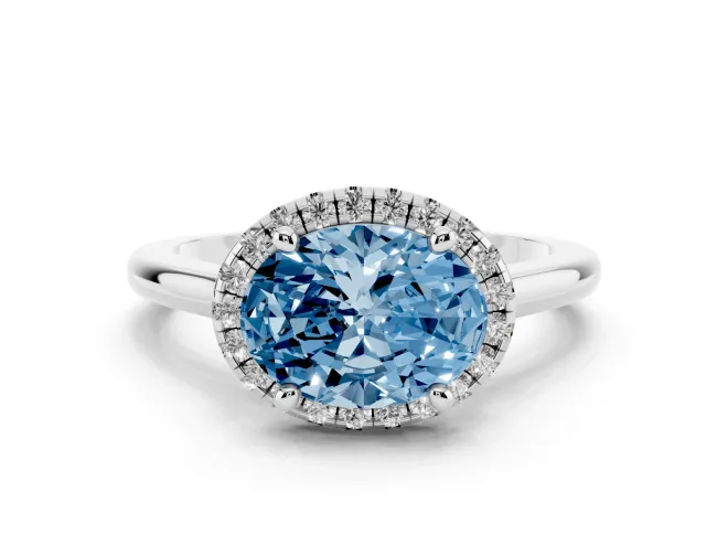 Oval Halo Engagement Ring Setting for a Fancy Blue Lab-Grown Diamond | Plain Polished Band | White Gold