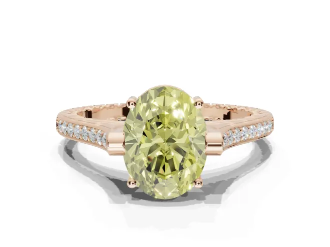 Oval Vintage Cathedral Engagement Ring Setting for a Fancy Yellow Lab-Grown Diamond | Carved Band | Rose Gold