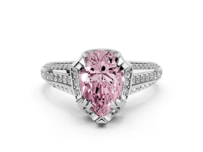 Pear-Shaped Hidden Halo Engagement Ring Setting for a Fancy Pink Lab-Grown Diamond | Triple Row Pavé Band | White Gold