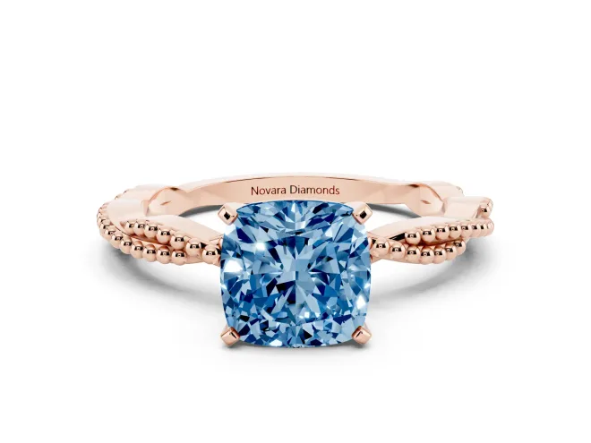 Cushion Cut Twisted Solitaire Engagement Ring Setting for a Fancy Blue Lab-Grown Diamond | Rose Gold