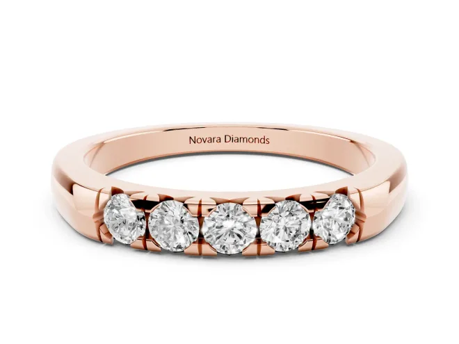Round Lab-Grown Diamond Five-Stone Wedding Band | Rounded Profile | Rose Gold