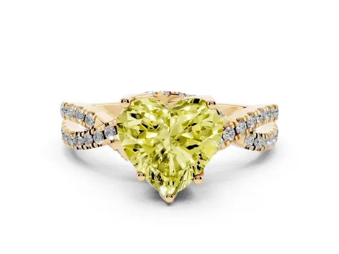 Heart-Shaped Twisted Pavé Engagement Ring Setting for a Fancy Yellow Lab-Grown Diamond | Split Shank | Yellow Gold