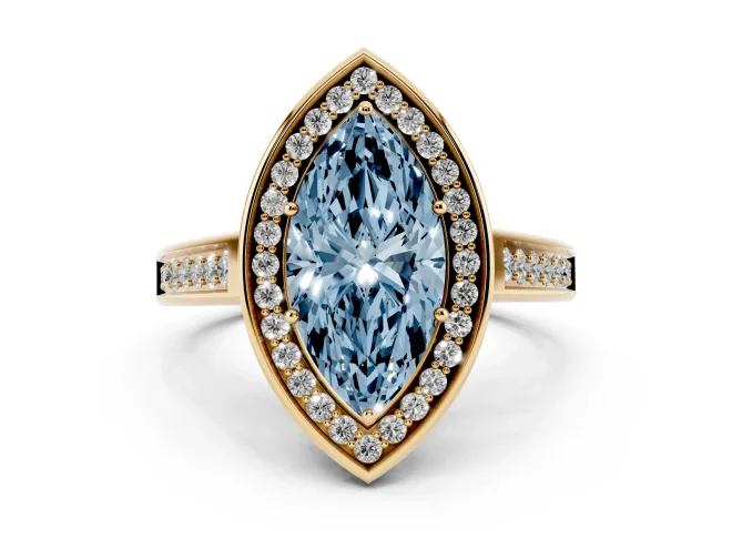Marquise Rimmed Halo Engagement Ring Setting for a Fancy Blue Lab-Grown Diamond | Yellow Gold
