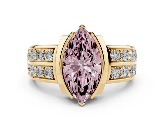 Marquise Half Bezel Engagement Ring Setting for a Fancy Pink Lab-Grown Diamond | Double Row Channel Band | Yellow Gold