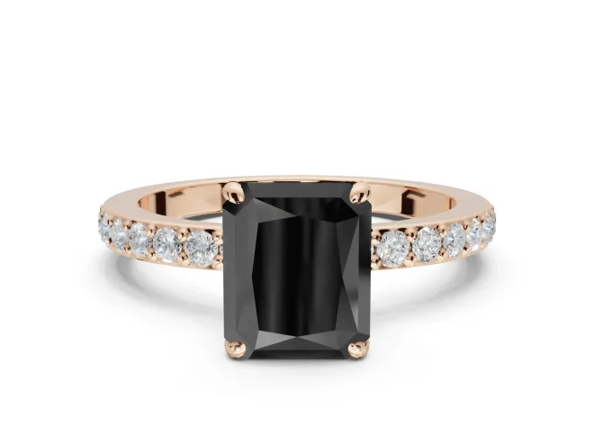 Radiant Cut Hidden Halo Solitaire Engagement Ring Setting for a Black Center | Pavé Band | Rose Gold