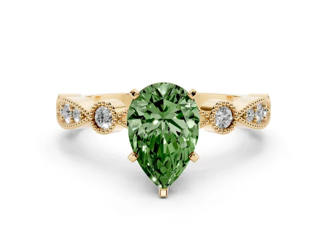 Pear-Shaped Vintage Milgrain Engagement Ring Setting for a Fancy Green Lab-Grown Diamond | Bezel Accents | Yellow Gold