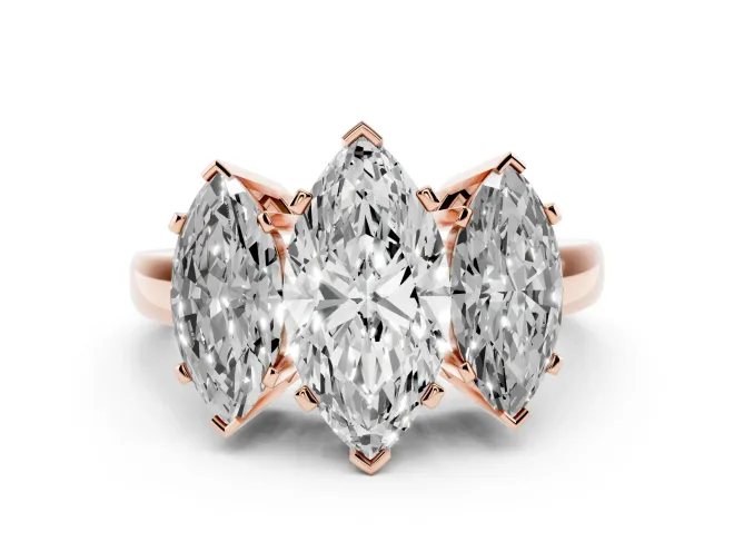 Marquise Three Stone Engagement Ring Setting | Large Side Stones | Rose Gold