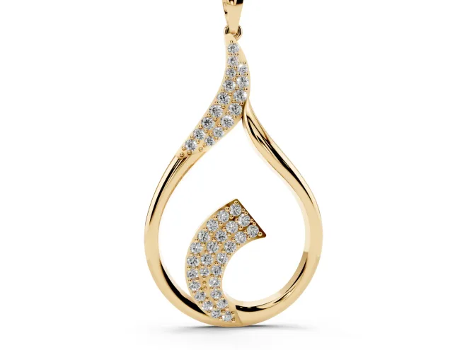 Round Lab-Grown Diamond Pavé Twist Open Teardrop Necklace | Curled Flourish | Yellow Gold