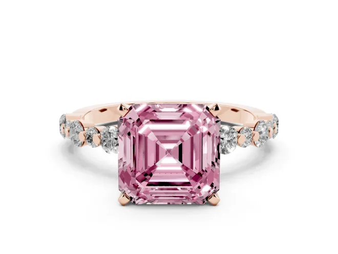 Asscher Cut Pavé Solitaire Engagement Ring Setting for a Fancy Pink Lab-Grown Diamond | Rose Gold