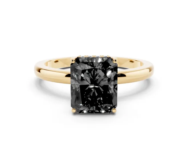 Radiant Cut Hidden Halo Engagement Ring Setting for a Black Center | Thin Band | Yellow Gold