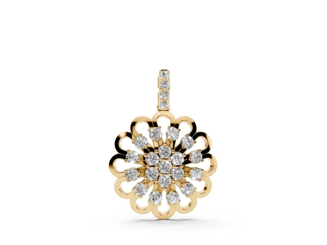 Round Lab-Grown Diamond Floral Cluster Pendant Necklace | Open Petal Frame | Yellow Gold