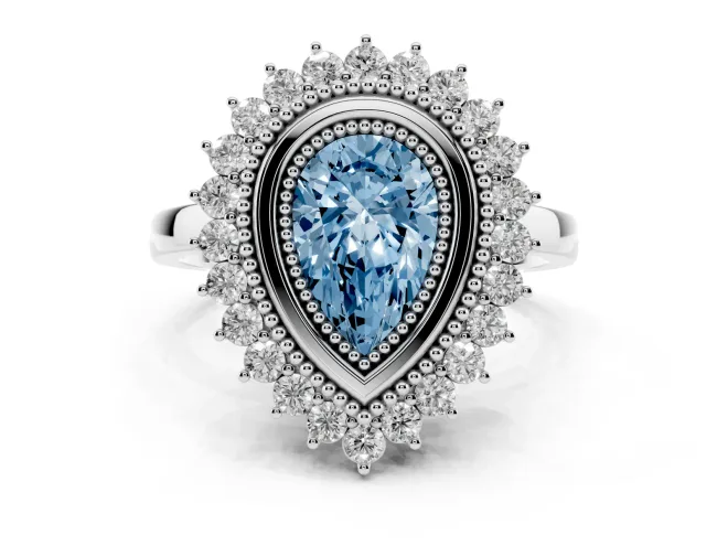 Pear-Shaped Bezel Halo Engagement Ring Setting for a Fancy Blue Lab-Grown Diamond | Sterling Silver