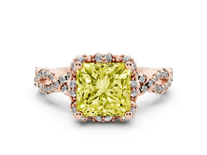 Princess Cut Halo Engagement Ring Setting for a Fancy Yellow Lab-Grown Diamond | Rose Gold - Design NV-24725