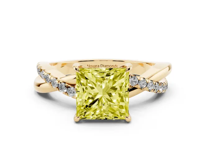 Princess Cut Crossover Engagement Ring Setting for a Fancy Yellow Lab-Grown Diamond | Yellow Gold