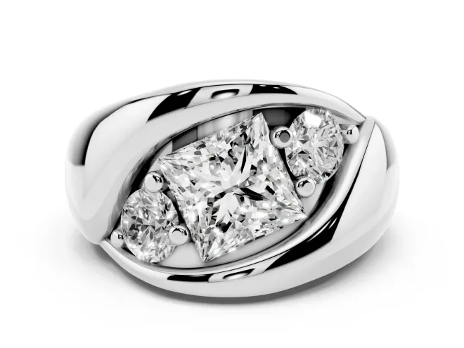 Princess Cut Diamond Channel-Set Crossover Ring Set in White gold
