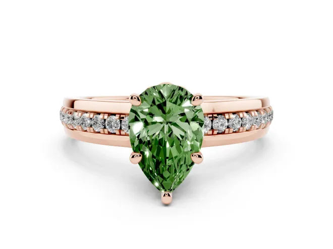 Pear-Shaped Channel Set Engagement Ring Setting for a Fancy Green Lab-Grown Diamond | Rope Collar | Rose Gold