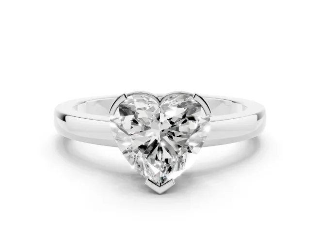 Heart Cut Diamond Solitaire Ring Set in Silver with Prong Head and Smooth Polished Band