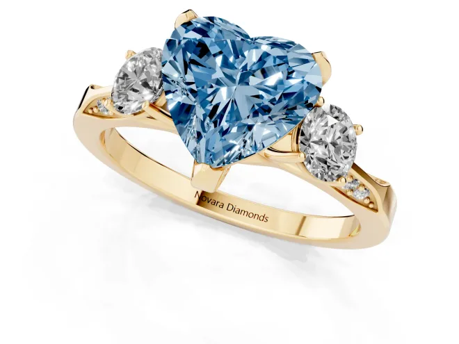Heart-Shaped Hidden Halo Three Stone Engagement Ring Setting for a Fancy Blue Lab-Grown Diamond | Yellow Gold – second view