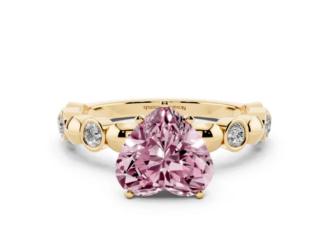 Heart-Shaped Station Engagement Ring Setting for a Fancy Pink Lab-Grown Diamond | Yellow Gold