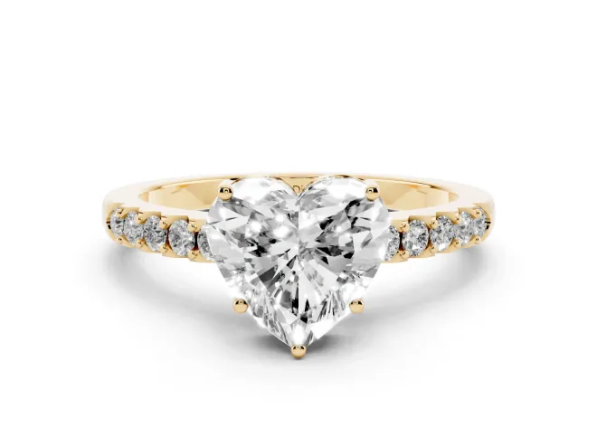 Heart-Shaped Hidden Halo Solitaire Engagement Ring Setting | Shared Prong Band | Yellow Gold