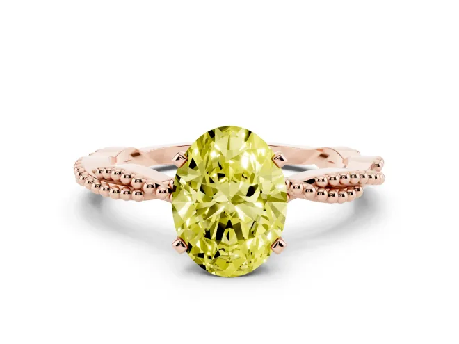 Oval Twisted Engagement Ring Setting for a Fancy Yellow Lab-Grown Diamond | Beaded Twist | Rose Gold