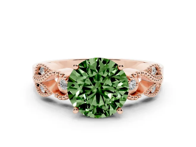 Round Vintage Leaf Solitaire Engagement Ring Setting for a Fancy Green Lab-Grown Diamond | Rose Gold