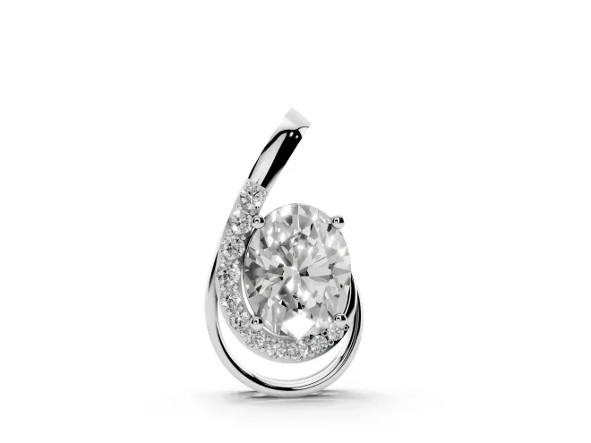 Oval Lab-Grown Diamond Open Swirl Pendant Necklace | Graduated Accents | Sterling Silver