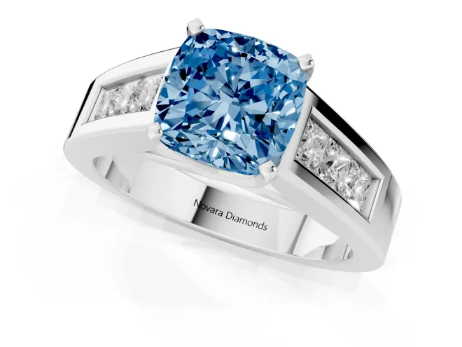 Cushion Cut Channel-Set Engagement Ring Setting for a Fancy Blue Lab-Grown Diamond | Sterling Silver – second view