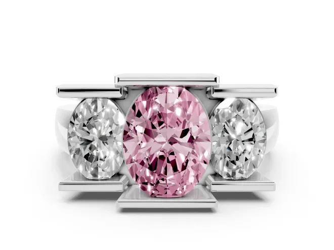 Oval Channel-Set Three Stone Engagement Ring Setting for a Fancy Pink Lab-Grown Diamond | White Gold