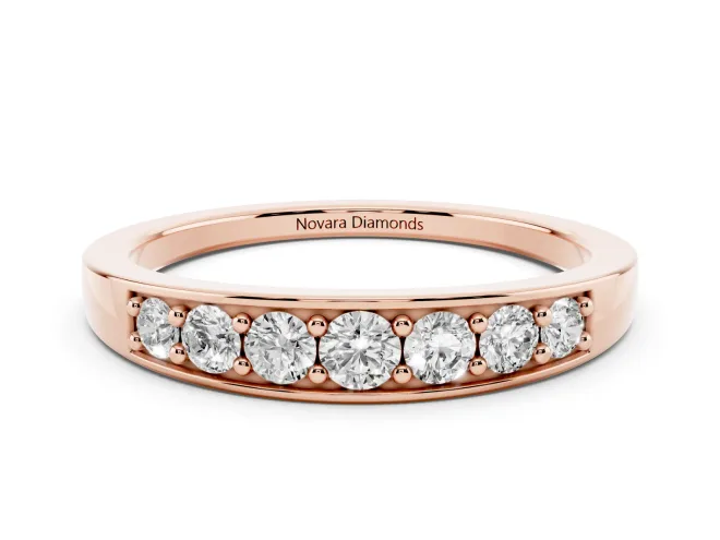 Round Lab-Grown Diamond Graduated Men's Wedding Band | Recessed Bead-Set Row | Rose Gold
