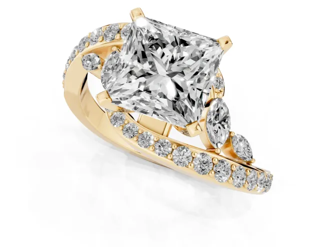 Princess Cut Diamond Solitaire Ring Set in Yellow gold with Pavé Twist Band and Secure Prong Setting – second view
