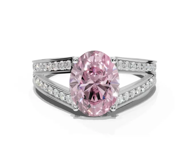 Oval Split Shank Pavé Engagement Ring Setting for a Fancy Pink Lab-Grown Diamond | Sterling Silver