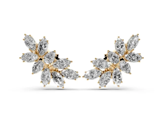 Pear-Shaped and Marquise Lab-Grown Diamond Cluster Stud Earrings | Wing Spray | Yellow Gold