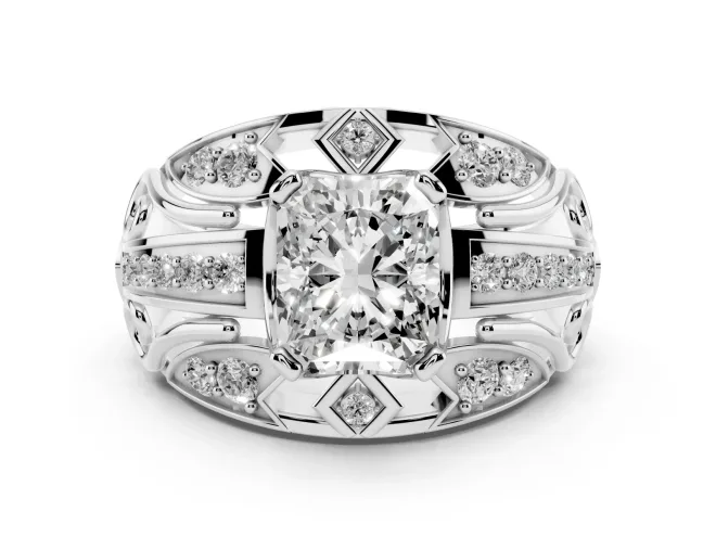 Radiant Cut Diamond Art Deco Ring Set in Silver with Pavé Split Shank