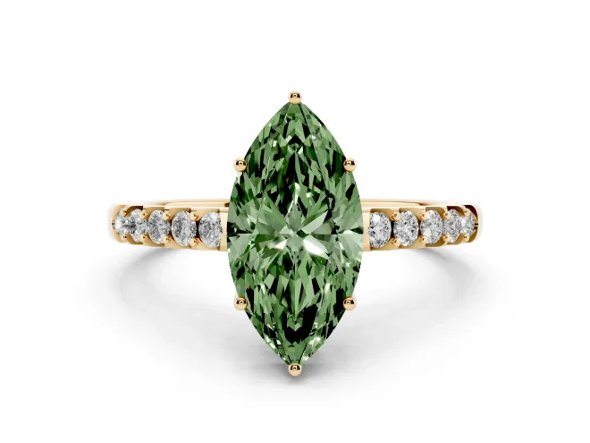 Marquise Engagement Ring Setting for a Fancy Green Lab-Grown Diamond | Yellow Gold - Design NV-24649