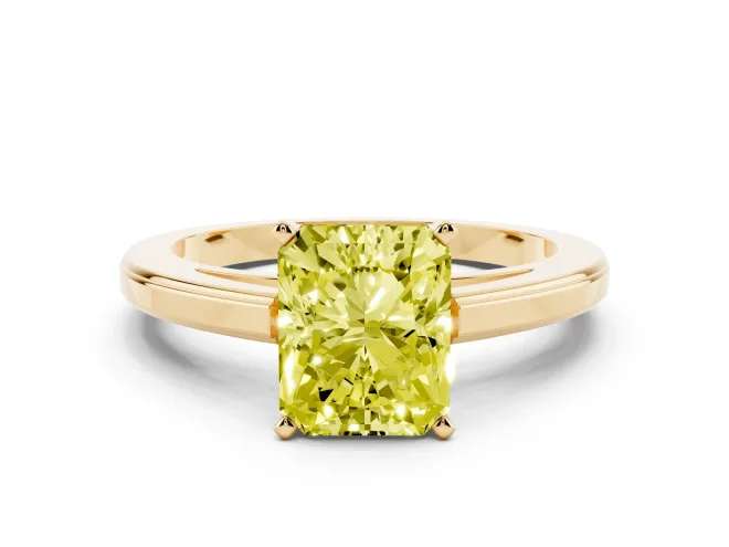Radiant Cut Solitaire Engagement Ring Setting for a Fancy Yellow Lab-Grown Diamond | Stepped Flat Band | Yellow Gold