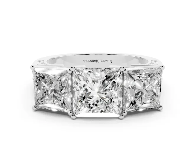 Princess Cut Diamond Three-Stone Ring Set in Silver with Textured Band