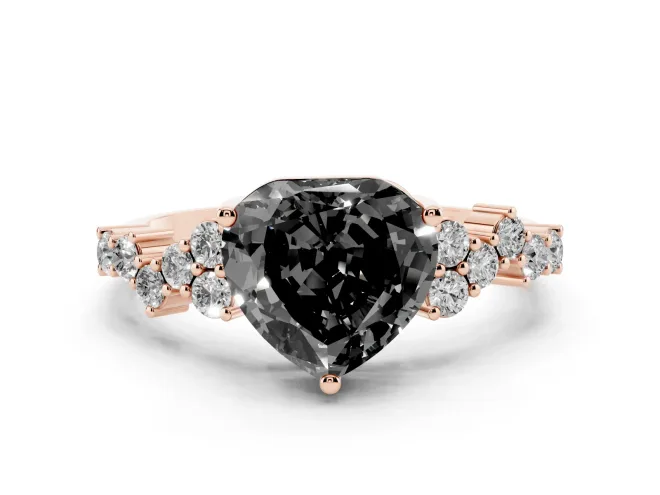 Heart-Shaped Scattered Accent Engagement Ring Setting for a Black Center | Slim Band | Rose Gold