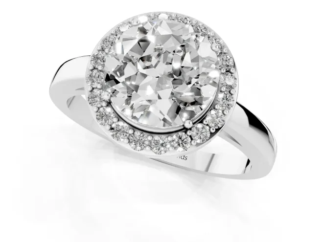 Round Cut Diamond Halo Ring Set in Silver with Solitaire Band and Prong Setting – second view