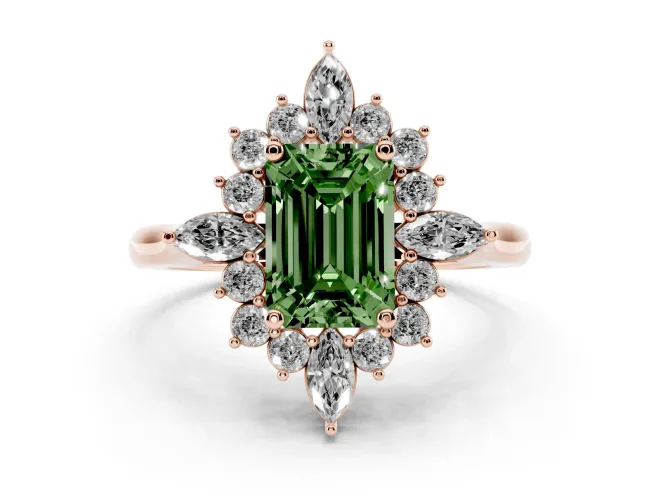 Emerald Cut Engagement Ring Setting for a Fancy Green Lab-Grown Diamond | Rose Gold - Design NV-24790